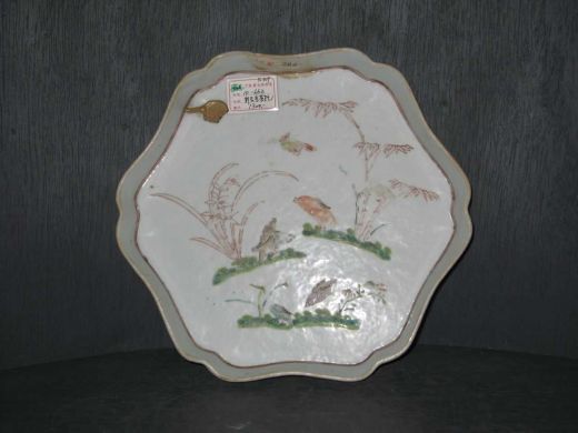 彩花鸟茶托