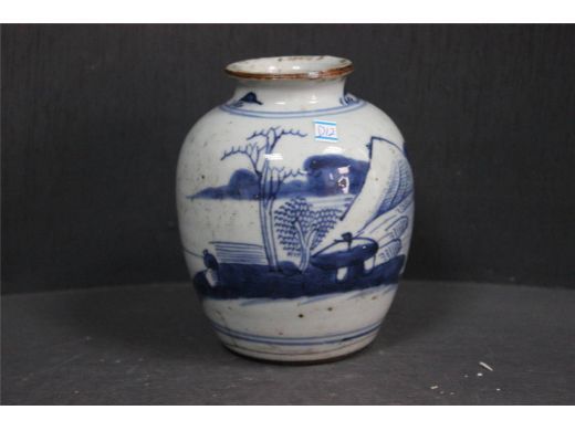 青花山水小罐