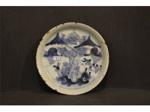 青花山水茶托