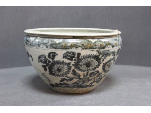 青花花鸟小缸
