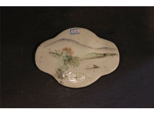彩如意山水小瓷片