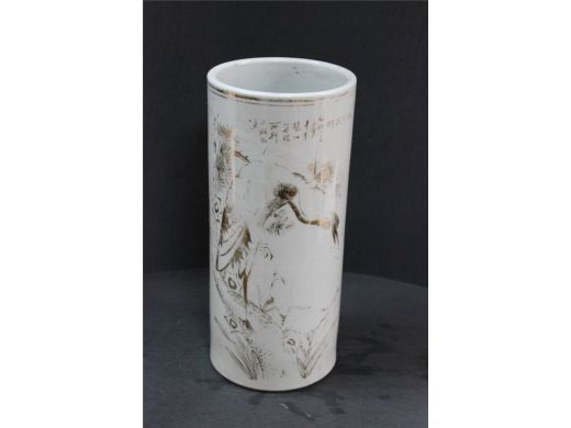 “丁卯”描金松鹤帽筒