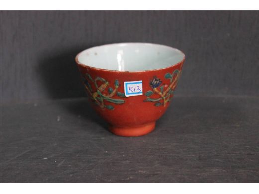 矾红花卉小杯
