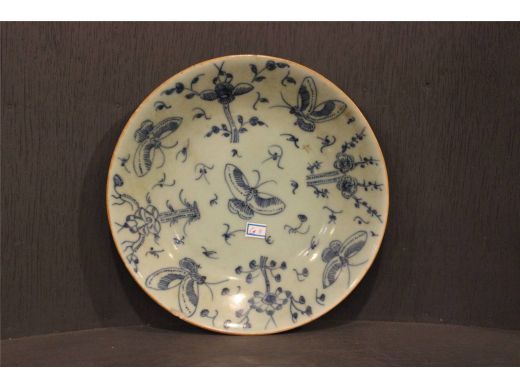 豆青青花蝶恋花碟