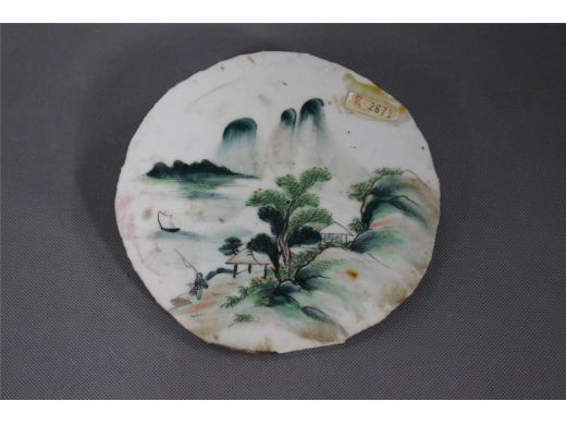 彩山水圆瓷板