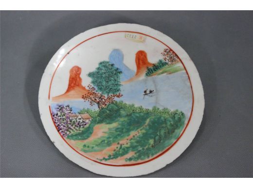 彩山水圆瓷板