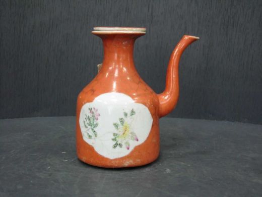 矾红花鸟茶壶