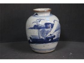 青花山水小罐