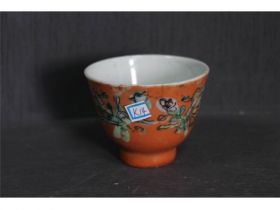 矾红花卉小杯