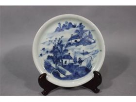 豆青青花山水小茶托
