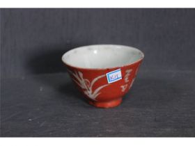 矾红花卉小杯