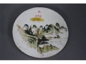 彩山水圆瓷板