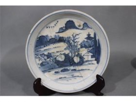 青花山水茶托