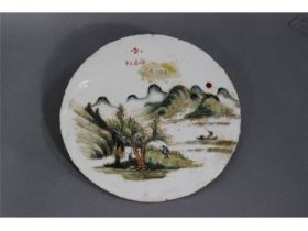 彩山水圆瓷板