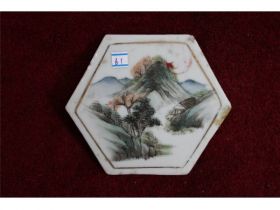 六角形山水小瓷片