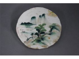 彩山水圆瓷板