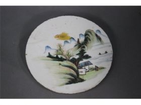 彩山水圆瓷板