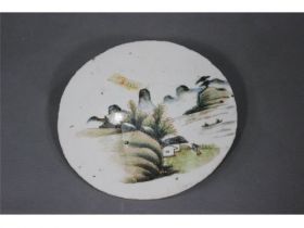 彩山水圆瓷板