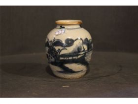 青花山水小罐