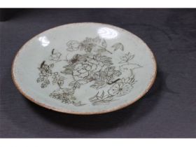 豆青墨彩花鸟碟