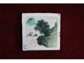 方形山水小瓷片
