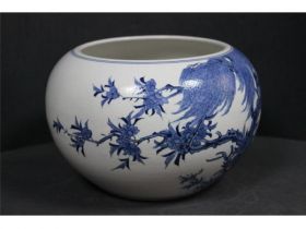 青花花鸟笔洗