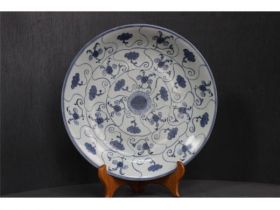 青花灵芝纹碟