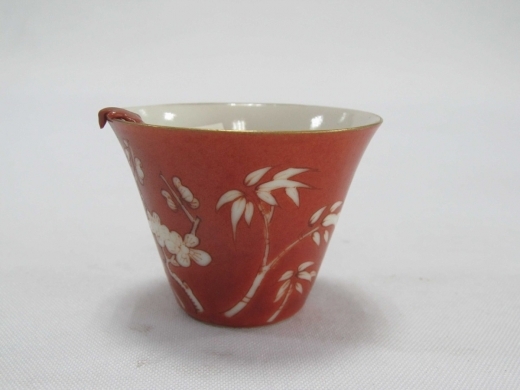 抹红竹梅酒杯（一对）