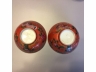 珊瑚红地粉彩荷花鸳鸯碗一对