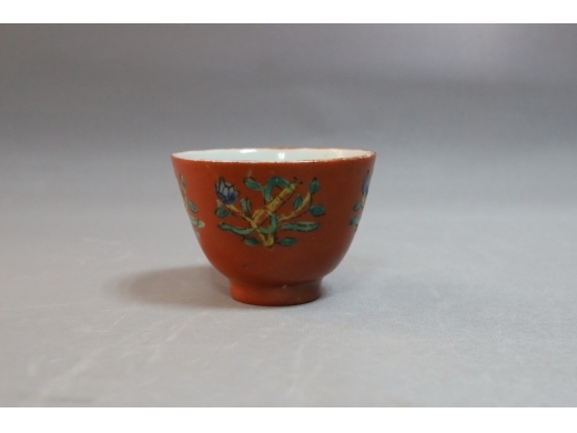 矾红花卉小杯