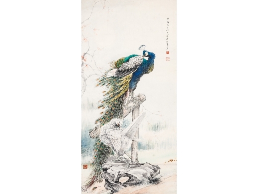 吴伯年 孔雀镜心
