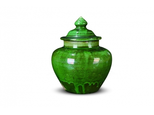 绿釉印花盖罐