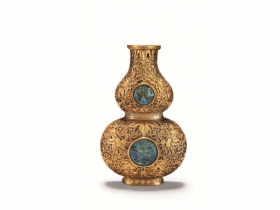清中期  铜胎缠枝珐琅彩大吉壁瓶