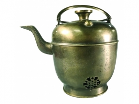 铜刻人物诗纹暖茶壶