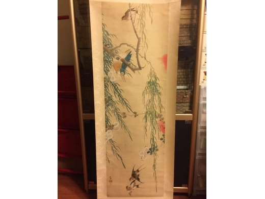 邹小山绢夲着色花鸟