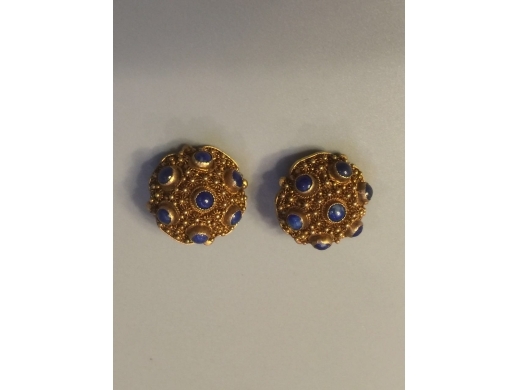 银镀金嵌青金耳环(1对)