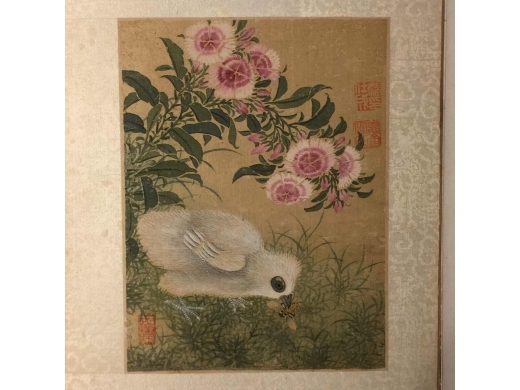 绢本着色牡丹花鸟
