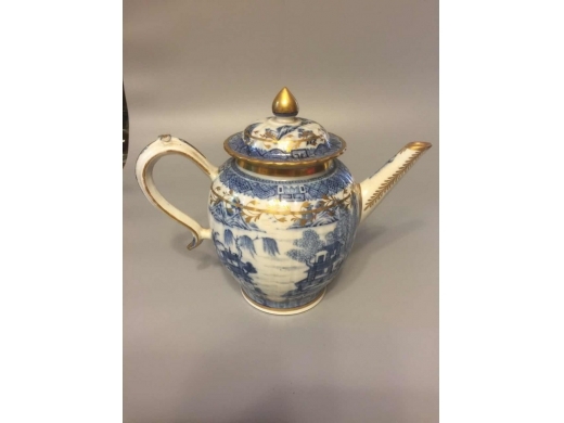 青花加金彩山水亭台楼阁图茶具(10件)