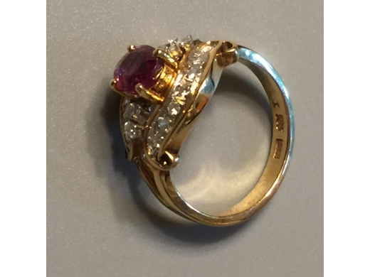 14k金镶泰国天然红宝石1.05卡.小占 0.41ct