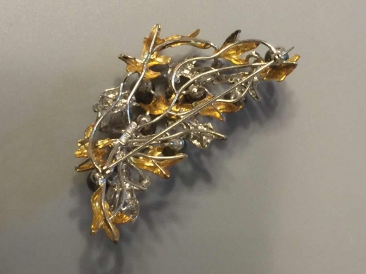 14K黄白金分色日本黑珍珠，小澳卅宝石占石30粒 0.31ct