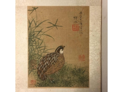 恽南田绢夲鴳鹑花卉