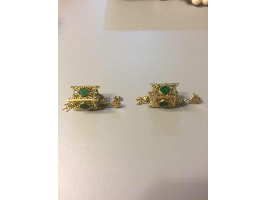 14k金灯笼形四方镶圆小辈翠耳钉(1对)