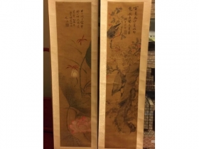 丝绸地着色花鸟4屏条
