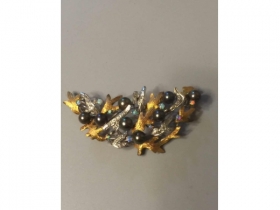 14K黄白金分色日本黑珍珠，小澳卅宝石占石30粒 0.31ct