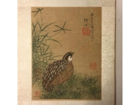 恽南田绢夲鴳鹑花卉