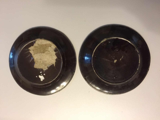 银缐边圏竹丝匡黑漆小盘一对