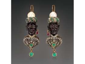 非洲王子玛瑙祖母绿珍珠钻石耳环