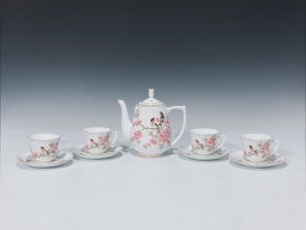 艺术瓷厂 手绘花鸟纹茶具一套五件
