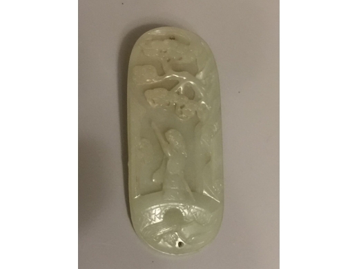 青白玉琢松下老人腰珮