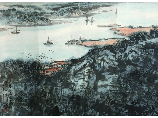 宋文治（1919～1999） 嘉陵帆影 镜框 设色纸本